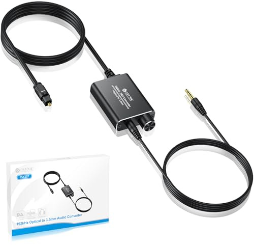 eSynic Portable Optical to 3.5mm/Aux Adapter-7 FT Long-192KHz DAC Converter-Metal Shell-Built in Amplifier Chip-Easy to Setup- from HDTV/Blu-Ray/Gaming Console to 3.5MM Audio Speaker & Headphone