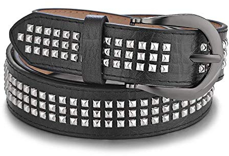 WedDecor Argent Pyramide Clous Clouté Punk Style Motard Ceinture Noir Bracelet PU Cuir Métal Broche Simple Boucle Décontracté Soirée Gothique Mode Accessoires, 1.5 Inches Large