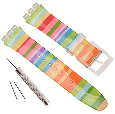 Green Olive Replacement Waterproof Silicone Rubber Watch Strap Watch Band for Swatch (17mm 19mm 20mm) (17mm, Iridescence)