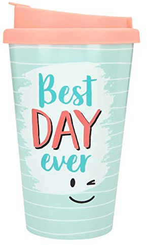 Depesche 2180.004 To-Go Becher aus Kunststoff mit Spruch, 350 ml, wiederverwendbar, Best Day ever