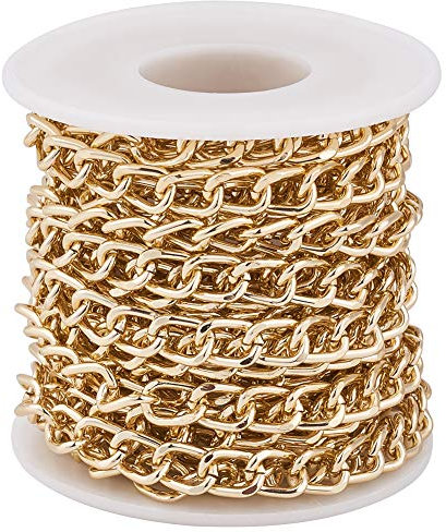 Craftdady, Rotolo da 5 metri di catena a maglia barbazzale in alluminio dorato, con maglie intrecciate non saldate, con bobina, da 10 x 6,5 x 1,8 mm, per la creazione di collane in stile punk cubano