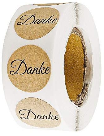 Ideen mit Herz Kraftpapier-Sticker | Danke | Ø 2,5cm | Etiketten-Aufkleber auf Rolle | 500 Stück | ideal für Hochzeit, Geburtstag, Dankeskarten, Einladungen, Grußkarten