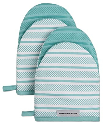 KitchenAid Albany Mini Oven Mitt 2-Pack Set, Aqua Sky, 5.5x8