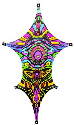 PSYWORK Schwarzlicht Segel Spandex | Drache M Dragon Temple II | 1,10 x 1,85m | UV-aktiv | leuchtend | Wandtuch Wandbehang Stoff Neon Deko Party Tuch Tapestry Poster Psy Goa