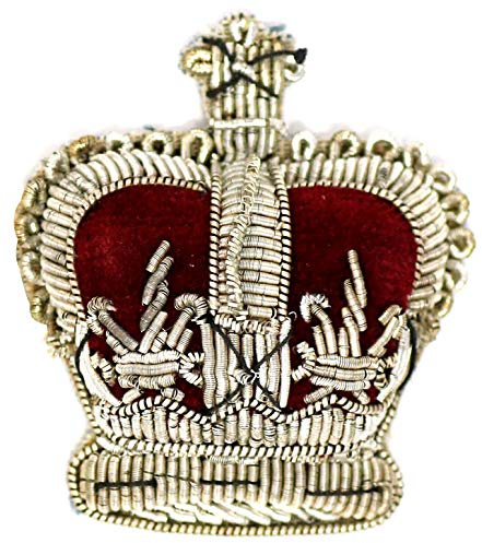 Badge en forme de couronne de reine rouge et argent brodé à la main