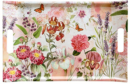 Lashuma Großes Esstablett 47x31 cm, Getränketablett beige - rot Wildblumen, Tablett Melamin