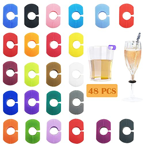 CTRICALVER Segnabicchiere, Pennarelli per Bevande Segnabicchiere in Silicone, per Bevande in Silicone per Casa Bar Festa di Cocktail (24 colori*2 pcs)