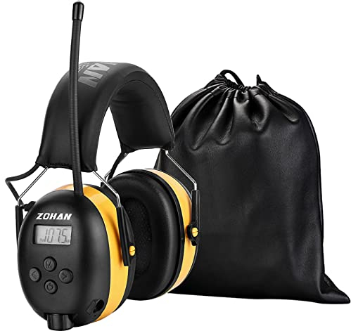 ZOHAN 042 Casque Anti Bruit FM/AM Radio, Protection Auditive avec Sac Transport, avec entrée MP3 pour Debroussailleuse, Tonte, Construction, Menuiserie, Loisirs, SNR 30dB/NRR 25dB (Jaune)