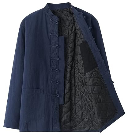 Winter Cotton Linen Tang Suit Men Thick Warm Tai Chi Uniform Long Sleeve Chinese Traditional Clothes Tops,Hanfu Jacket Kung Fu Clothing Shirt Coat Martial Arts Suit blue-4XL