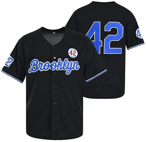 Madjus Herren Black Legend #42 Baseball-Trikot Button-Down-Jersey