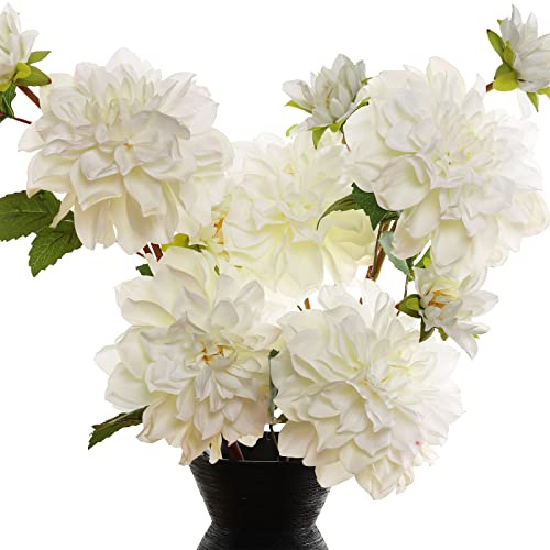 GLSATEMAN Artificial Silk Flowers Dahlia 24'in Long Stem Fake Flower 5 Pcs,Suitable for Spring Easter Flowers,Wedding Decoration Bouquets,Core Decorations,Home Furnishings(White)