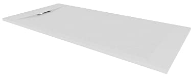 i-flair POLAR SMC Duschwanne 160x80cm - Extra flache und robuste Duschtasse 26mm Anti-Rutsch-Oberfläche in Schieferoptik/Steinoptik, inkl. Ablaufgarnitur mit Deckel - Weiß