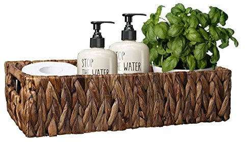 HOSROOME Cesta de almacenamiento de jacinto de agua para estantes, cestas de mimbre para organizar papel higiénico, cesta decorativa para armario, dormitorio, baño, entrada, escritorio de oficina