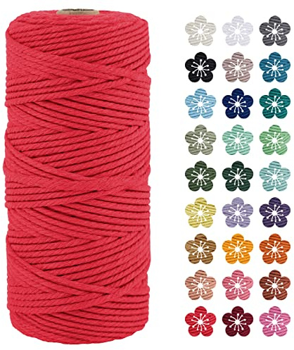 LEREATI Makramee Garn 3mm x 100m Rot Baumwollkordel Natur Baumwollseil Farbig Baumwollgarn, Macrame Cord 3mm für DIY Geflochten, Makramee Deko, Hängepflanze, Wandbehang, Vorhang