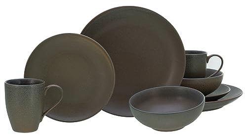 CreaTable, 25853, Serie Sierra Nevada, 8-teiliges Geschirrset für 2 Personen, Kombiservice aus Steinzeug, spülmaschinen- und mikrowellengeeignet, Qualitätsproduktion