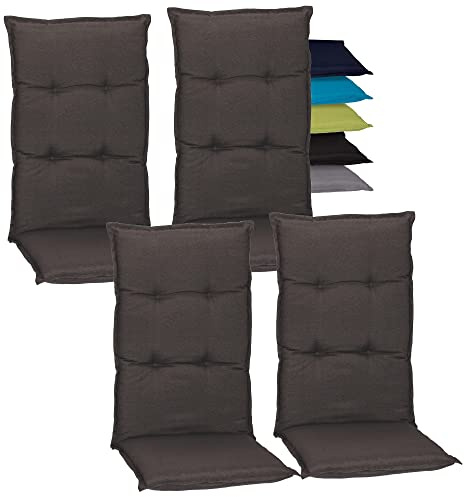 Beo Hochlehner-Auflagen 4er Set Wasserabweisend Turin | Made in EU Premium-Qualität | Gartenstuhl-Auflagen UV-beständig und fleckenabweisend | Atmungsaktive Stuhlauflagen Hochlehner in Dunkel-Grau