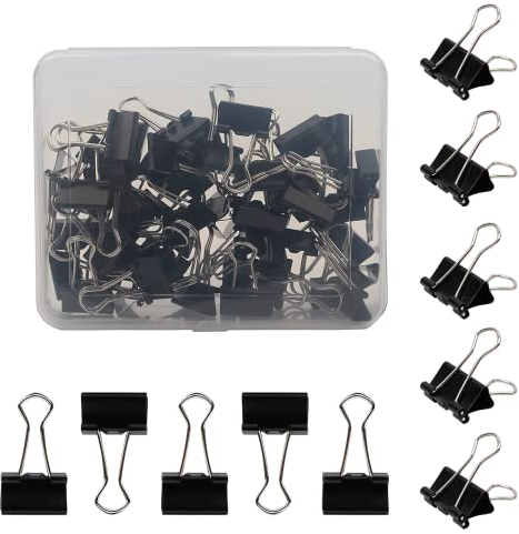 AMZSKU original mauly Klemmer (50 Stück) 19 mm | Befestigung mit 7 mm zum Klemmen von bis zu 70 Blatt Papier | vielseitig einsetzbar im Büro, als Küchen Gadgets und im Haushalt (Schwarz)