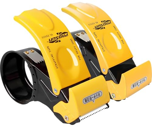 Packing Tape Dispenser Gun 2-Inch, 2 Pack Metal Tape Gun with Safety Protection, 3-Inch Inner Paper Core