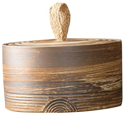 Veemoon Boîte à Thé En Céramique Scellée, Pot De Stockage 500 Ml, Réservoir De Feuilles De Thé En Grès Rustique Blanc, Conservation Hermétique, Usage La Cuisine Maison Vintage