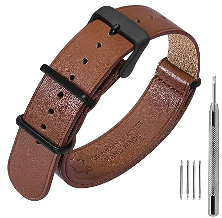 ANNEFIT Leder Uhrenarmband 18mm 20mm 22mm, Echtes Kalbsleder Einteiliges Militär Uhrenarmbänder für Herren und Damen