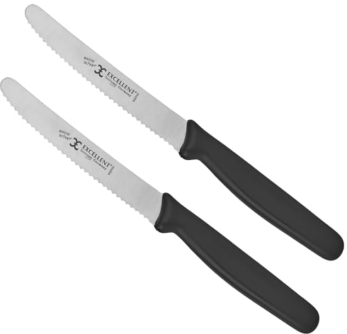 Shehadeh - 2 couteaux à tomates, couteaux de table, couteaux de cuisine Solingen, couteau dentelé, couteau à petit-déjeuner, couteau à pain, couteau à légumes, couteau à fruits, couleur noir, fabriqué