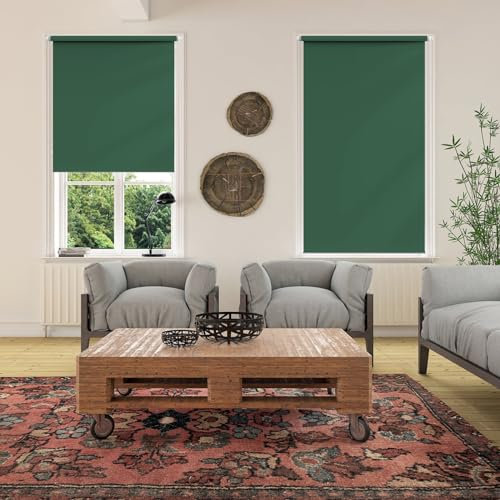Verdunkelungsrollo 30 x 180 cm, Sichtschutz und Sonnenschutz Blickdicht, Sonnenschutz Jalousie, mit Aluminium-Schienen, für Dachfenster, Dunkelgrün