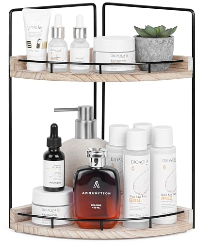 Winter Shore Etagere Angle en Bois à 2 Niveaux - Etagere a Poser sur Comptoir - Mini Etagere Salle de Bain - Petite Etagere Plan de Travail Cuisine, Étagère, Coiffeuse - Organisateur Salle de Bain