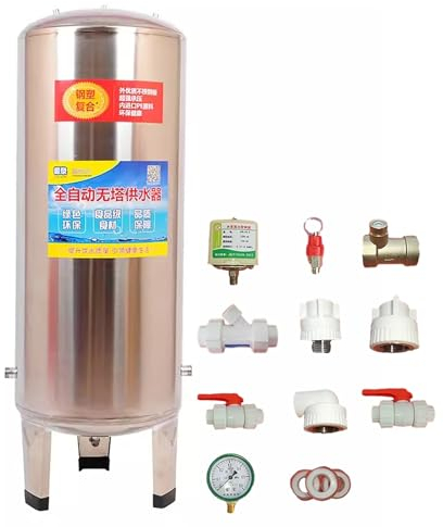 Vaso Expansion Tanque de Presión de Agua de Pozo de Acero con Kit de Montaje, Tanque de Pozo de Presión Vertical Precargado para Calentador de Agua, Vejiga de Refuerzo de Almacenamiento de Agua(50x135