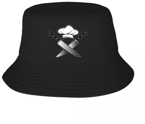 Couvre-Chef personnalisé crâne Couteaux Chef Chapeau de Seau Hommes Femmes en Plein air Soleil d’été Camping Casquette de pêche Solide Noir