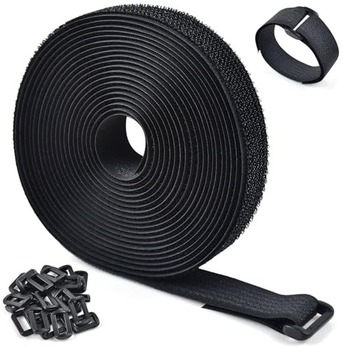 Adjustable Cable Straps, Free Cut Length, Reusable Fastening Cable Ties,Hook and Loop Securing Strap for Cable Tidy, Wire Management, Cord Organiser (2cm x 5m with 25 Buckles)