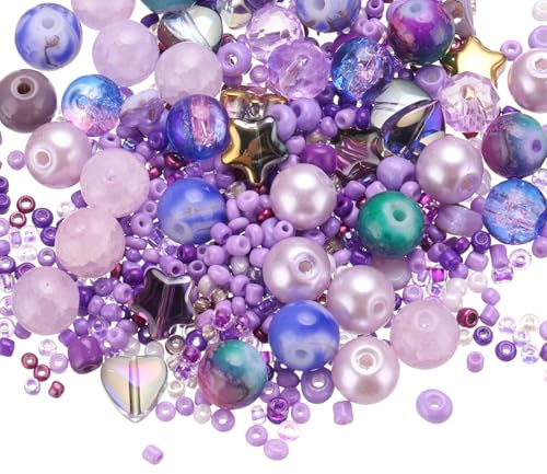 PATIKIL 2-8mm Assorted Glass Resin Beads, Cracked Gravel Round Beads Small European Spacer Seed Bead Mixed Bulk with Hole for Jewelry Making DIY Bracelet Crafts Necklace, Crystal Purple