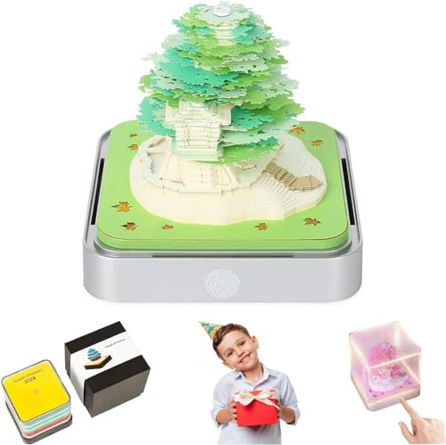 Calendrier 3D 2026, Calendrier de Bureau avec Lumières&Arbre, 3D Bloc-Notes en Papier Sculpté, Notes Autocollantes,3d Calendriers Découper en Papier pour Bloc-Notes,Décoration DIY Calendriers de Table