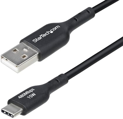 StarTech Cavo Ricarica da USB-A a USB-C da 1m, 3A, Nero (USB2AC1MNC) | Ricarica e Sincronizzazione, Rivestimento in TPE, USB 2.0