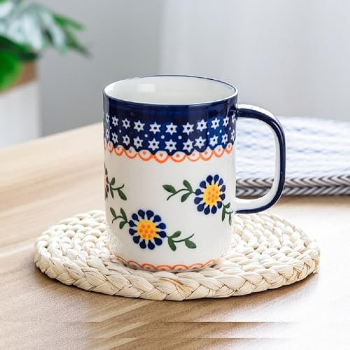 MAGICVOGEL Tasse à café en porcelaine avec grande poignée - 400 ml - Tasse à café peinte à la main - Cadeau pour lait, café, cappuccino, latte, thé, cacao, petit-déjeuner - Motif floral