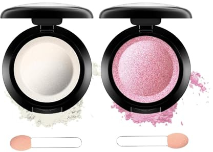 White & Pink Glitter Powder Eyeshadow Palette - Long-Lasting Waterproof Pressed Shimmer Eyeshadow with Brush for Eye Makeup on Mature Skin, Buildable, Soft Sparkle, Everyday Wear, Minimalist Compact