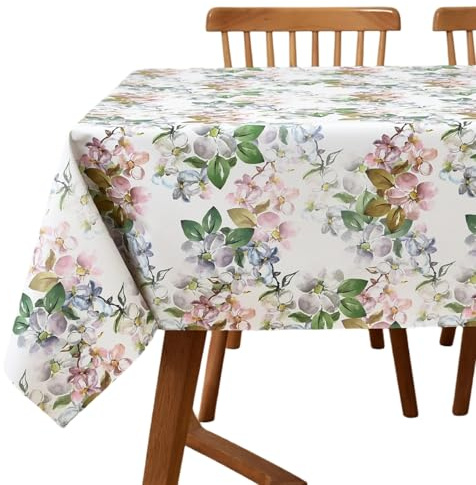 Yofori Wipe Clean Tablecloth, Floral Print Pattern PVC Wipeable Table Cloth Plastic Waterproof Table Cover for Kitchen Dining Outdoor Garden Picnic (Watercolor Blooms,137x180cm)