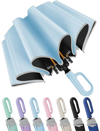 Seniny Travel Umbrella with Carabiner Handle, Automatic Windproof Large Umbrellas for Rain, Portable Compact Umbrella with Reflective Strip, Car Backpack UV Umbrellas for Sun Protection