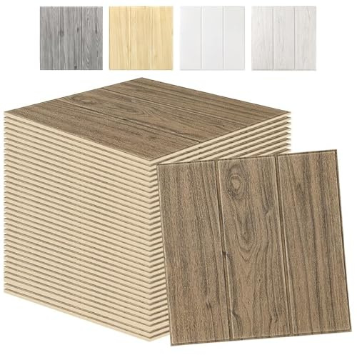 Swehooirt 30PCS Wood Panels for Walls Peel and Stick Wall Panels Brown Self Adhesive Panelling for Living Room Bedroom Ceiling Tiles Hallway Bathroom Wallpaper Waterproof