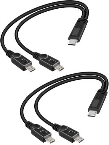 Yanboronsn 2 en 1 multi micro usb splitter câble de charge court, usb c mâle vers 2 connecteur micro usb mâle y cordon d'alimentation pas de transfert de données (pack de 2)