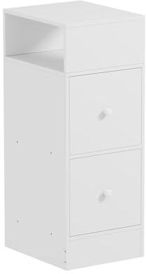PCGAGA Schmaler Nachttisch mit Schubladen und offenem Regal, Wohnzimmer-Beistelltisch, Nachttisch, Schlafzimmer, Aufbewahrungseinheit (2 Schubladen, Weiß, L30 x B25 x H66 cm)