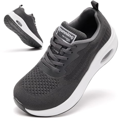 Trainers for Womens Wide Fit Air Cushion Memory Foam Shoes Ladies Arch Support Lace Up Plantar Fasciitis Orthopedic Shoes Gym Sneakers Grey UK 6