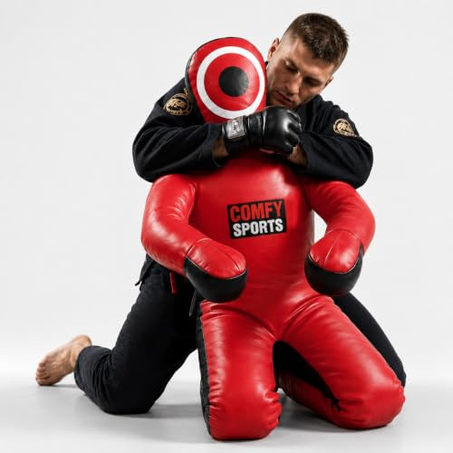 Comfy MMA Dummy Boxing Grappling Dummy Punching Bag Brazilian BJJ JIU Jitsu Sitting Position Dummy Wrestling Martial Arts Judo Karate Training Dummy – Leather – UNFILLED 70'' (Red)