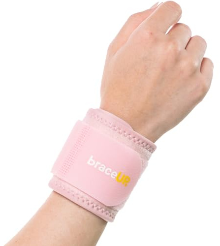 BraceUP Handledsbandage, kompressionsbindor – handledsstöd för tennis, gym, träning, en justerbar storlek (rosa)