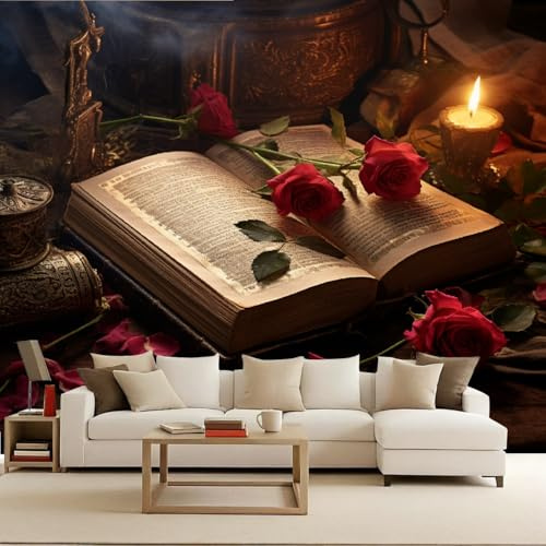 Papel Pintado 3D Libros Tejido No Tejido Papel Tapiz Fotomurales Barroco Moderno Murales Fantasía gótica Diseno Fotográfico Dormitorio Salón -366x256cm