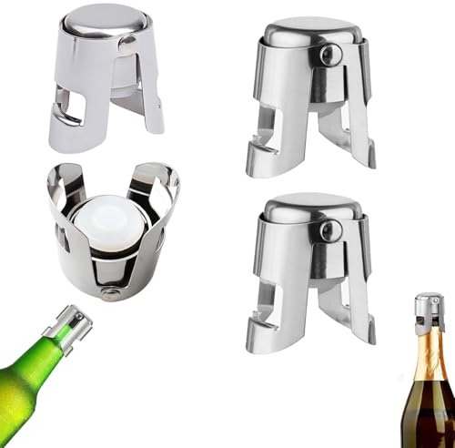 4 Pcs Champagne Stoppers, Stainless Steel Wine Bottle Stoppers Can Effectively Prevent Gas Leakage and Oxidation, Reusable Wine Stopper with Lock Clip for Keep The Bubbles Fresh