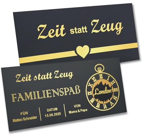 TMT Personalisiertes Goldenes Ticket Gutschein Rubbelkarte – ZEIT STATT ZEUG - Gutschein zum Ausdrucken – Ready to Gift | Zeit schenken für Geburtstag, Partner, Reise, Kino, Wellness, Dinner
