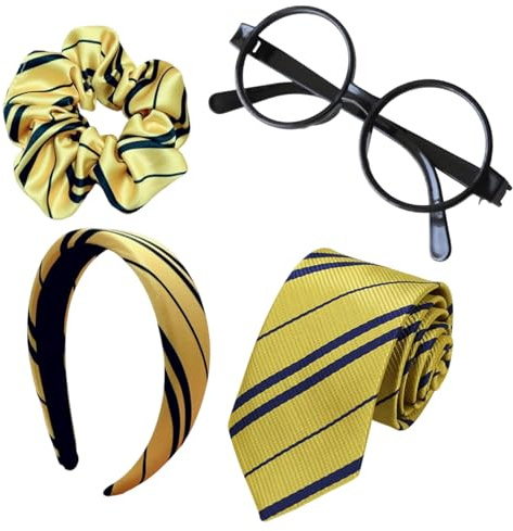 RQcMid 4-teilig, Wizard Kostüm Zubehör Set, Zauberer Zubehör Kostüm, Rot Und Gelb Gestreiftes Stirnband Krawatte, Geeignet Für Rollenspiele, Halloween Fasching Karneval Party Kostüme Zubehör