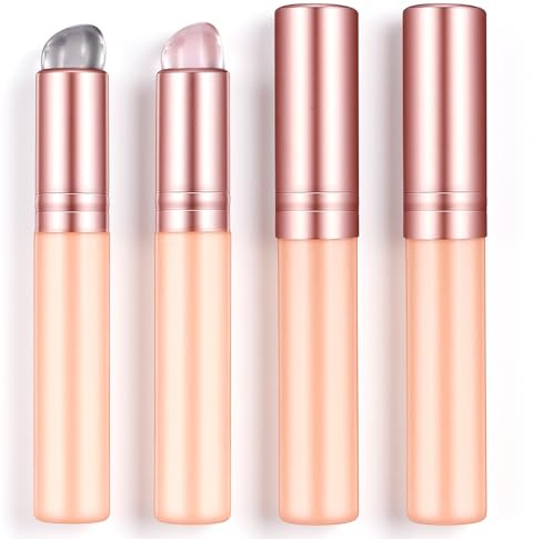 4 Pcs Silicone Lip Brush for Lipstick, Soft Silicone Lip Applicator with Protective Cap Reusable Beauty Tool Lips Makeup for Lipstick, Lips Gloss, Concealer Easy to Clean Pink