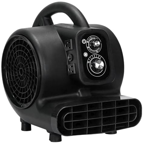 VORBO Air Mover Blower Fan, 1/3 HP 2000CFM Carpet Dryer, 3 Speeds Floor Blower Fan with Timer and 4 Adjustable Angles, Stackable, for Janitorial, Home and Commercial Use, Black