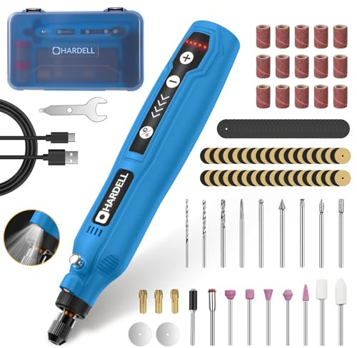 HARDELL Mini trådlös slipmaskin, 5 hastigheter, 3,7 V, uppladdningsbar, 129 tillbehör, USB-laddning, mångsidig för slipning, polering, borrning, gravering, trä (blå 129)